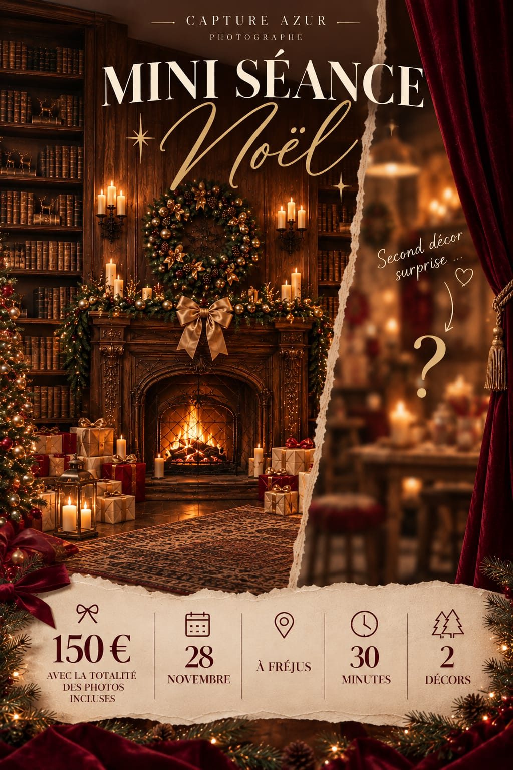Mini séance Noël – 150 € – 28 novembre à Fréjus – 30 minutes – 2 décors